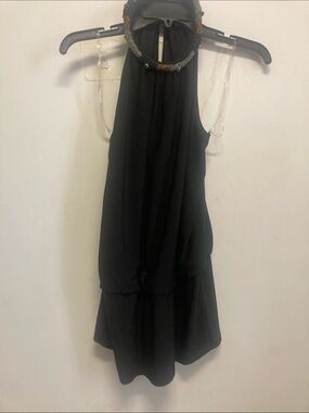 COCO BIANCO/ Black Halter Tunic with Beaded Neckline